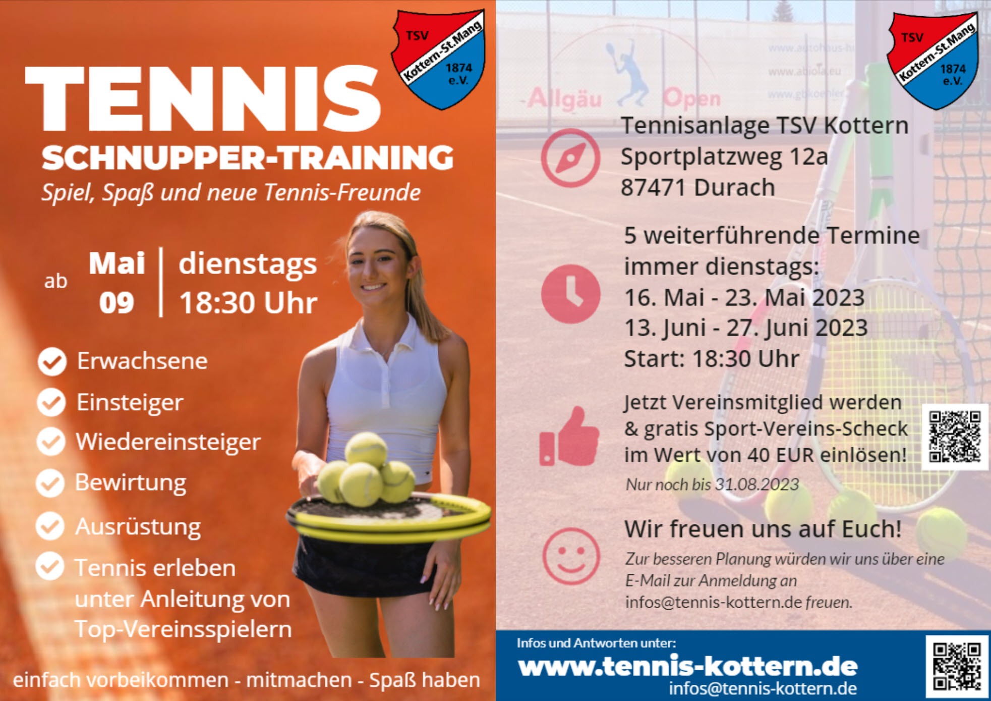 20230419 Flyer Schnuppertraining Erwachsene TSV Kottern Tennis