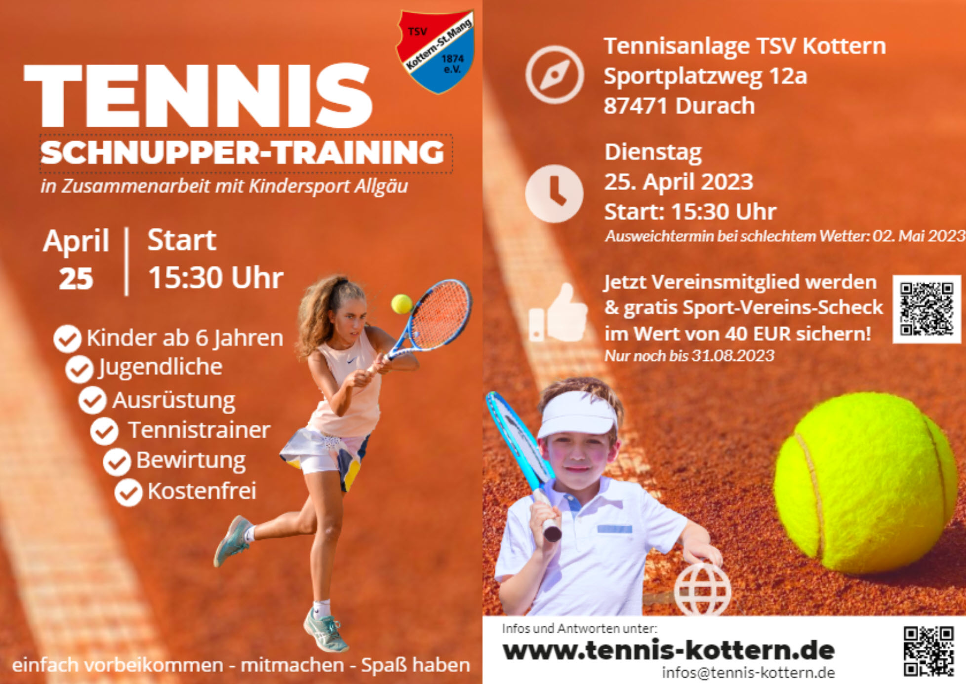 20230421 Flyer Schnuppertraining Kinder Jugendliche TSV Kottern Tennis
