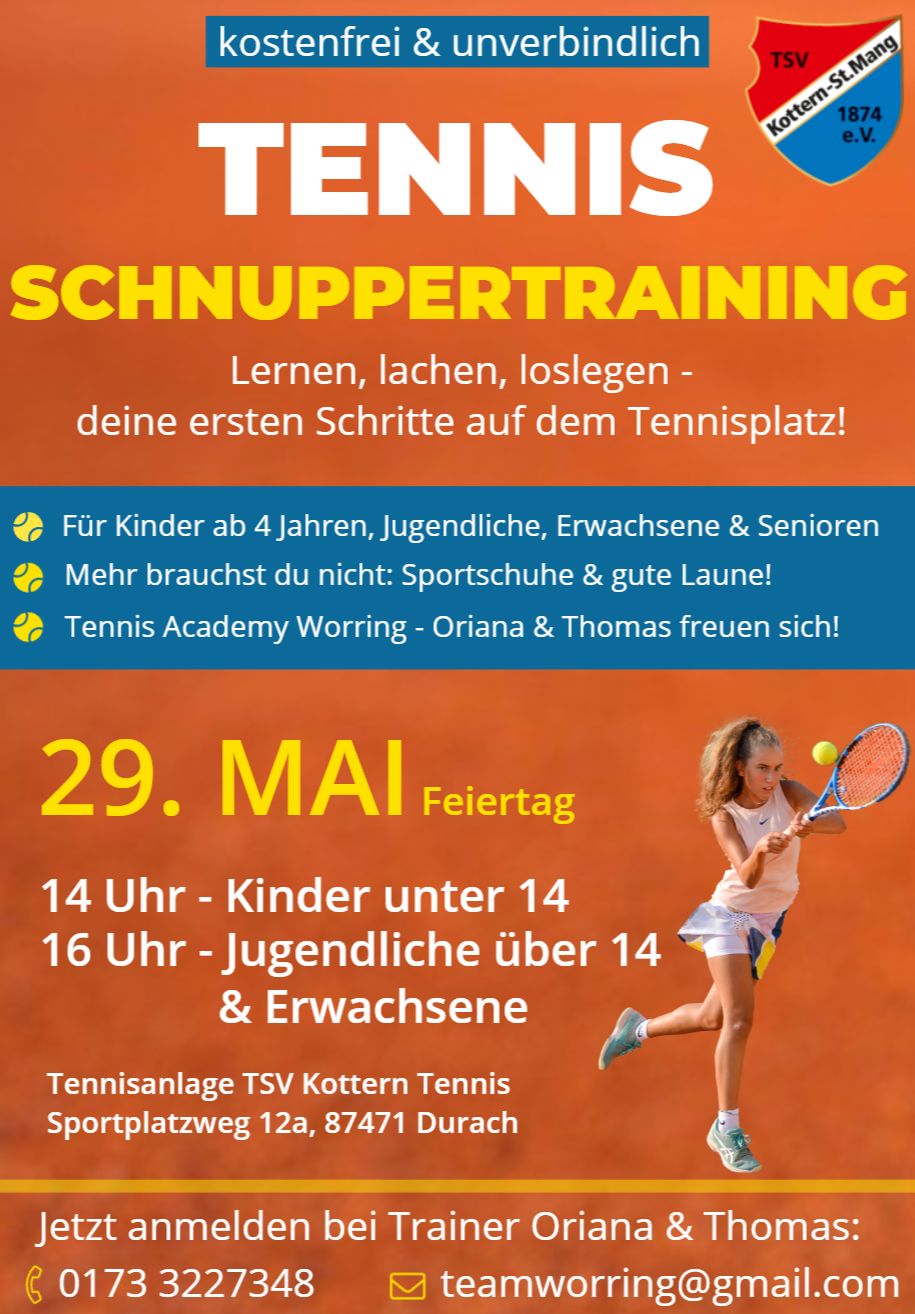 Tennis Schnuppertraining in Kempten TSV Kottern Tennis