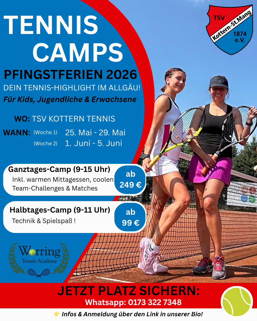 Tenniscamps beim TSV Kottern Tennis in den Pfingstferien 2026 in Kempten Allgäu
